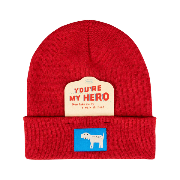 You're My Hero Dog Patch Beanie Hat Blue Q Apparel & Accessories - Winter - Adult - Hats