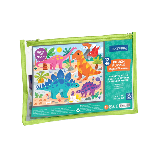 Mighty Dinosaurs 12 Piece Jigsaw Puzzle Pouch Chronicle Books - Mudpuppy Toys & Games - Puzzles & Games - Jigsaw Puzzles