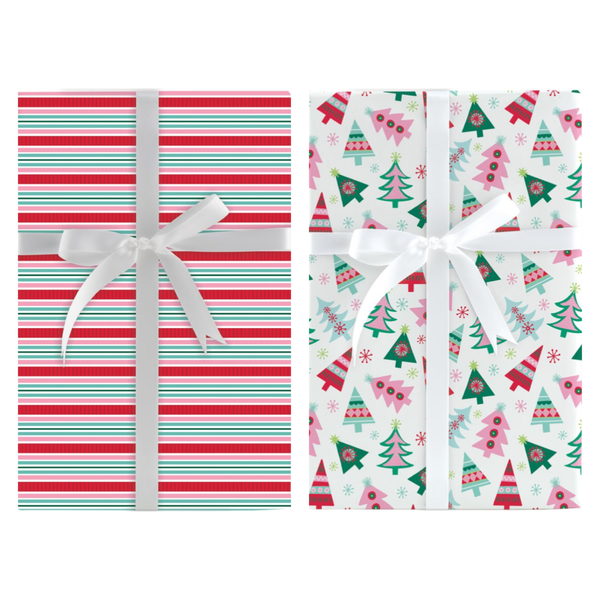 Bohemian Christmas Trees And Stripes Holiday Gift Wrap Design Design Holiday Gift Wrap & Packaging - Holiday - Christmas - Gift Wrap