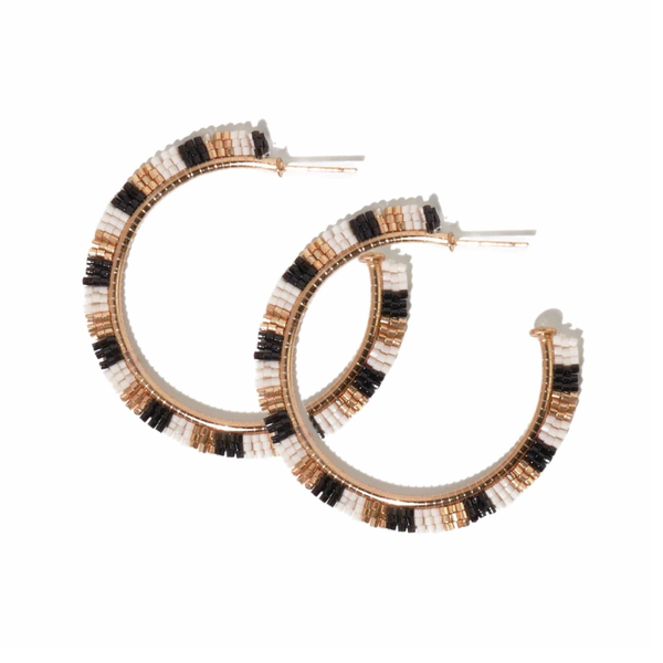 Black White Black Gold Stripe Hoop Earrings Ink + Alloy Jewelry - Earrings