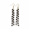 Black White DO June Mini Checked Pattern Petite Beaded Fringe Earrings Ink & Alloy Jewelry - Earrings