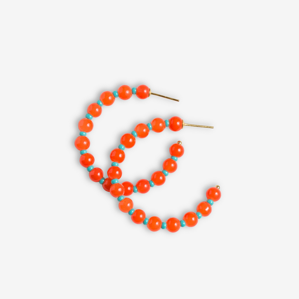 Coral Angela Round Stones With Alternating Seed Bead Hoop Earrings Ink & Alloy Jewelry - Earrings