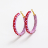 Light Lavender/Poppy Holly Two-Color Woven Raffia Hoop Earrings Ink & Alloy Jewelry - Earrings