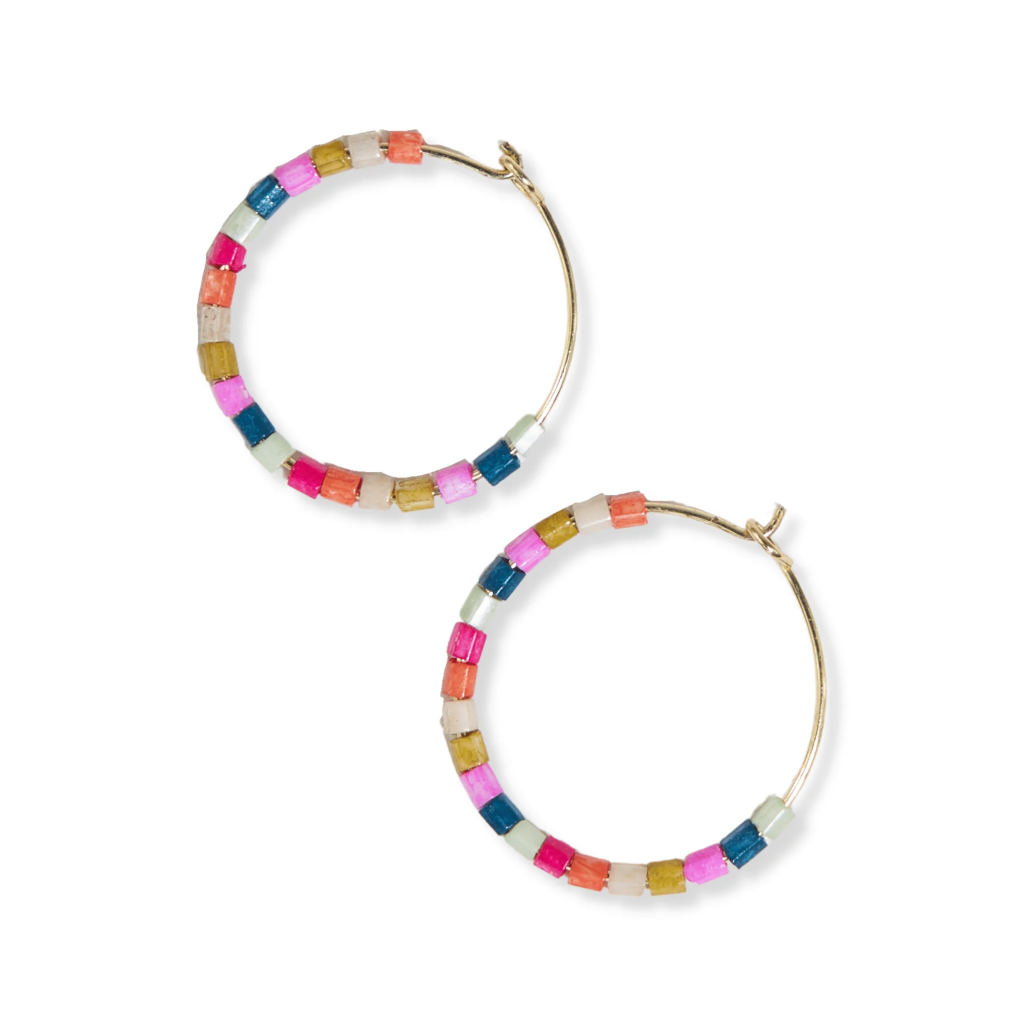 Rainbow Victoria Mixed Beaded Hoop Earrings - Black Ink + Alloy Jewelry - Earrings