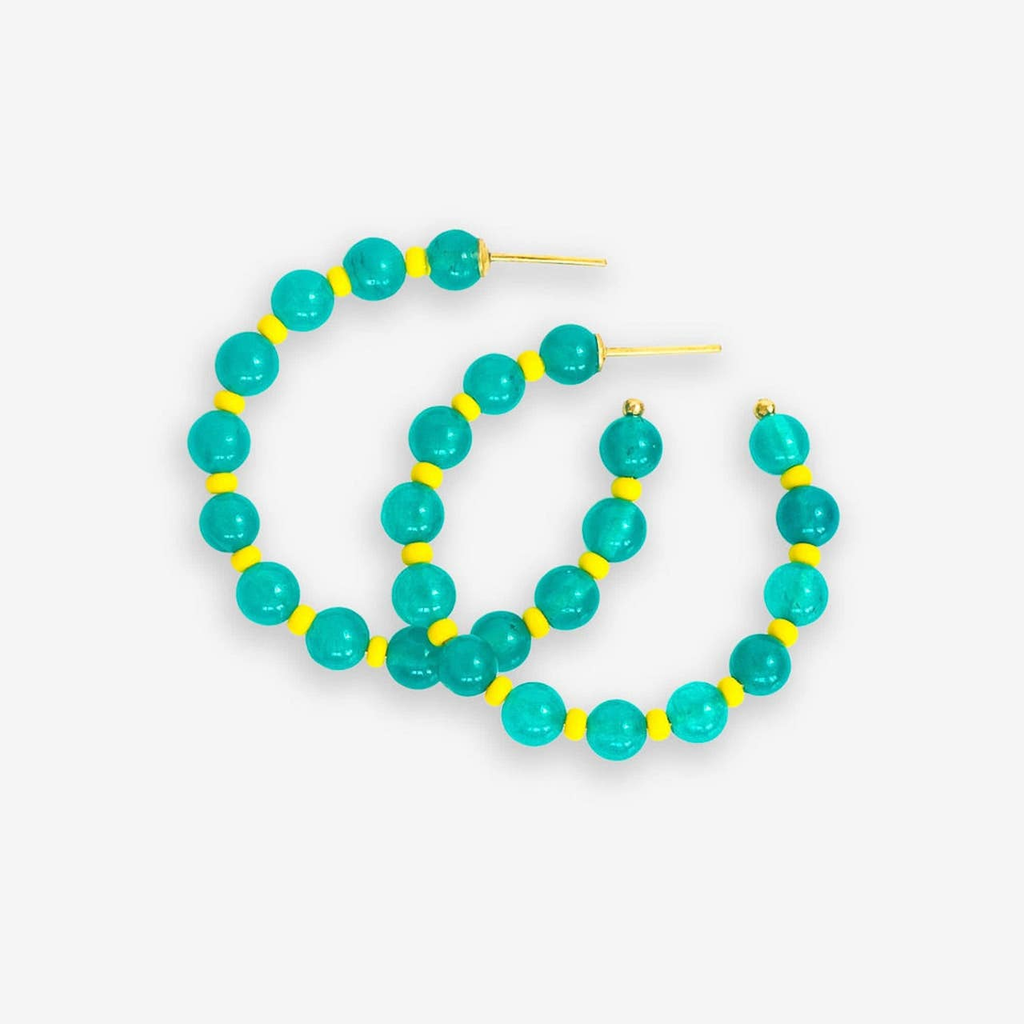 Turquoise Angela Round Stones With Alternating Seed Bead Hoop Earrings Ink & Alloy Jewelry - Earrings