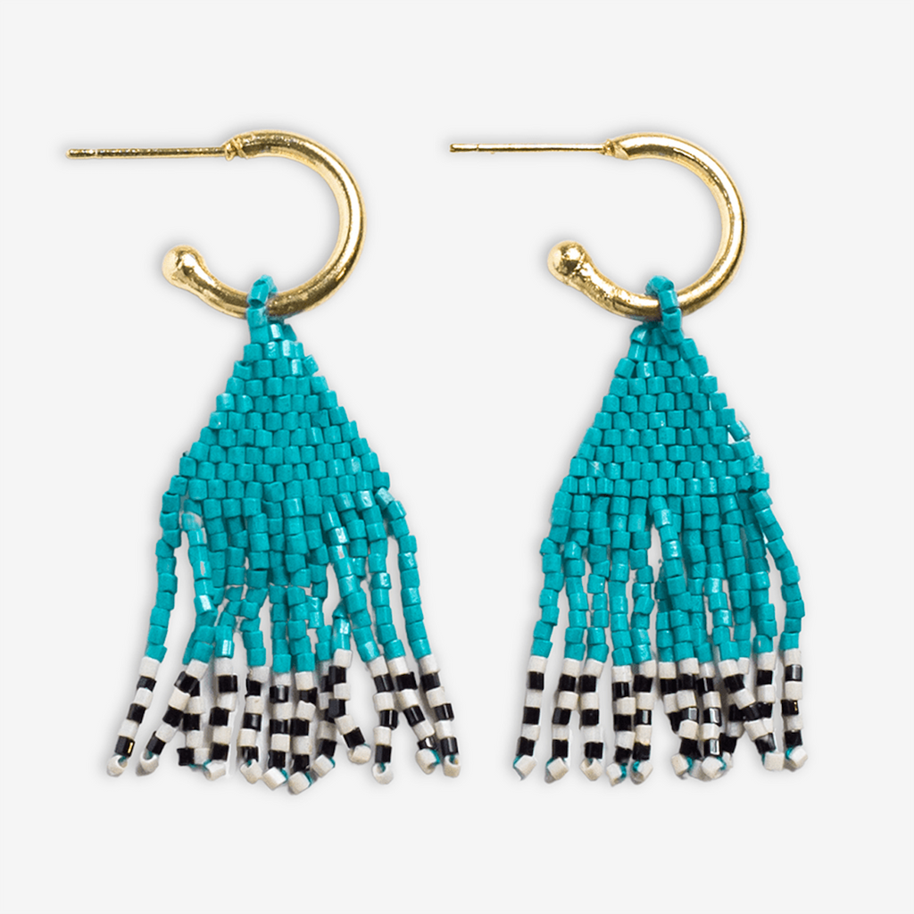 Turquoise Leta Mini Gold Hoop Fringe Earrings Ink & Alloy Jewelry - Earrings