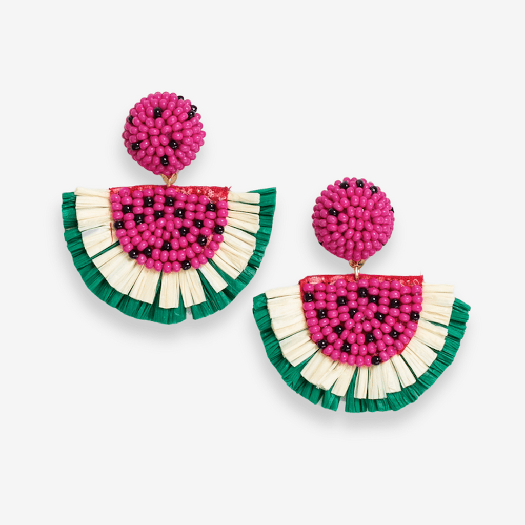 Watermelon Josephine Fruit Raffia Drop Earrings Ink & Alloy Jewelry - Earrings