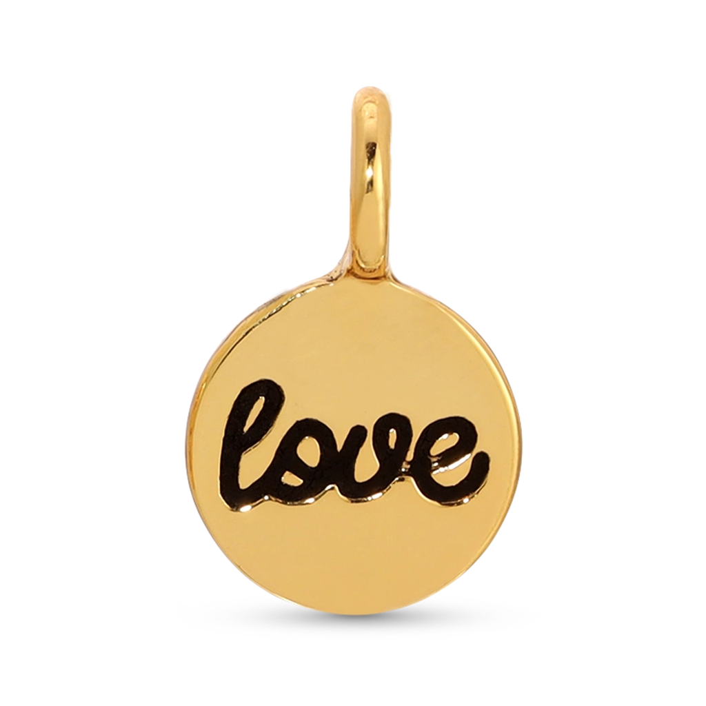 Love Round Cursive (Gold) Charm Garden Charm Lucky Feather Jewelry