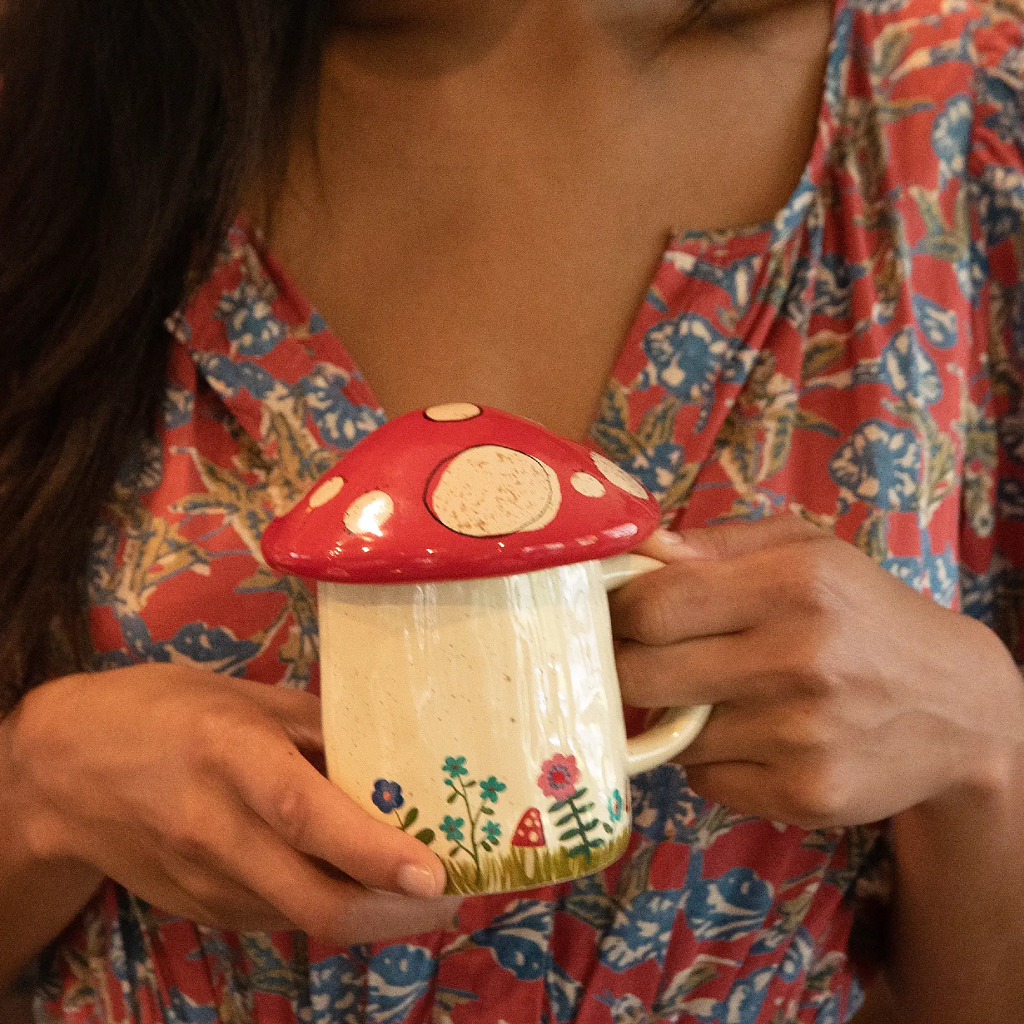 Mushroom Mug With Lid - Grow Your Own Way Natural Life Home - Mugs & Glasses