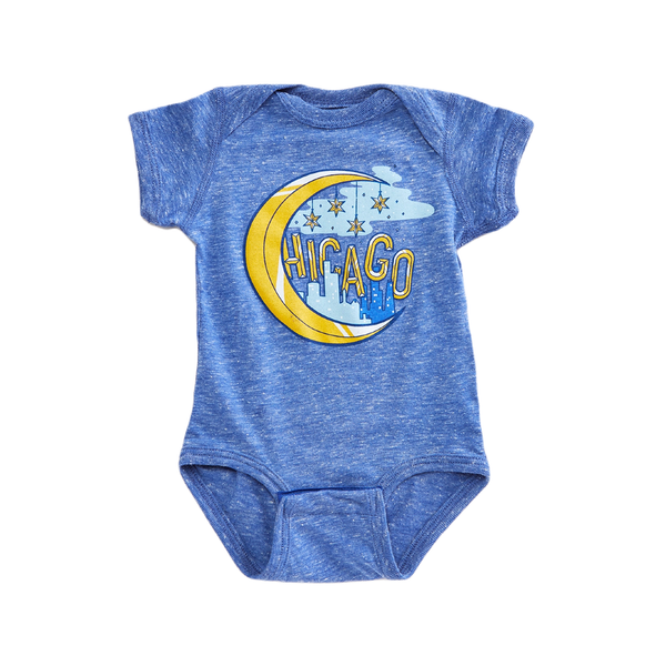 Chicago Moon Onesie - Heather Royal Blue Orchard Street Apparel Apparel & Accessories - Clothing - Baby & Toddler - One-Pieces & Onesies