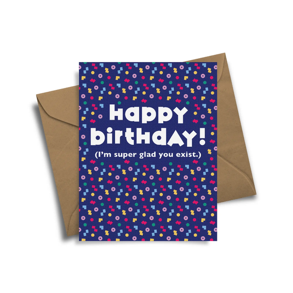 Happy Birthday Glad You Exist Dark Blue Birthday Card Radical Hearts Print Lab Cards - Birthday