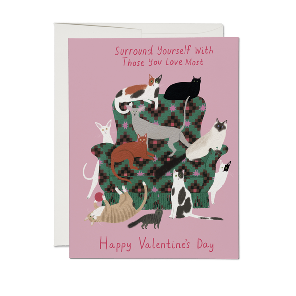 Cats Surround Yourself Valentine's Day Card Red Cap Cards Cards - Holiday - Valentine's Day