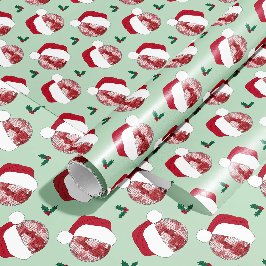 Christmas Santa Hat Disco Ball Wrapping Paper Roll Sammy Gorin LLC Gift Wrap & Packaging - Holiday - Christmas - Gift Wrap