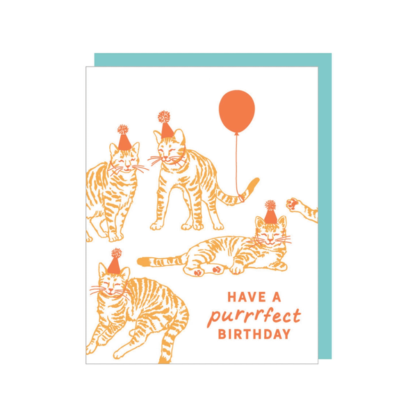 Cat Party Birthday Card Smudge Ink Cards - Birthday
