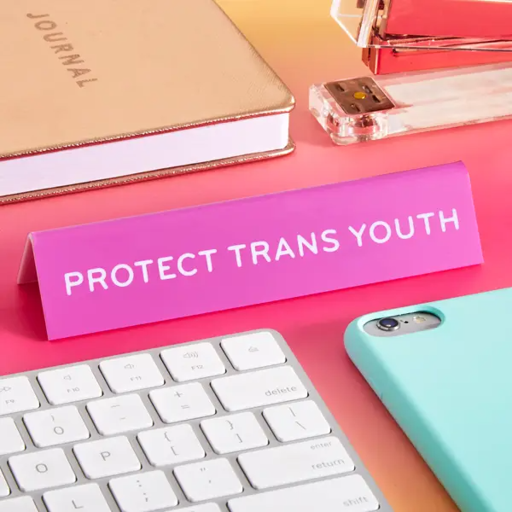 Protect Trans Youth Desk Sign The Found Home - Office & School Supplies - Desk Signs