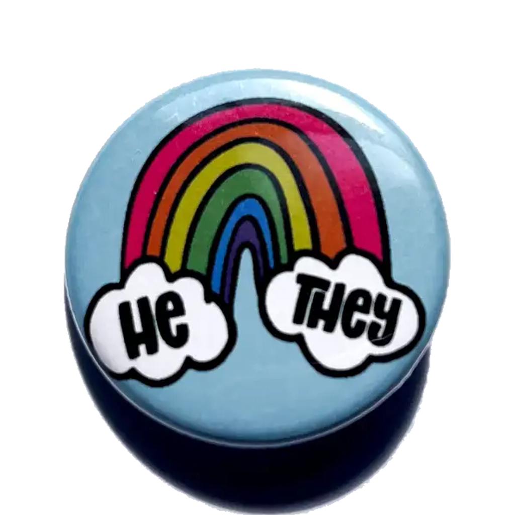 He/They Cloud And Rainbow Pronoun Buttons TheThirdArrow Impulse - Pinback Buttons