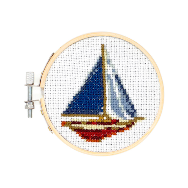 Sailboat Mini Cross Stitch Embroidery Kit Kikkerland Toys & Games - Crafts & Hobbies - Needlecraft Kits