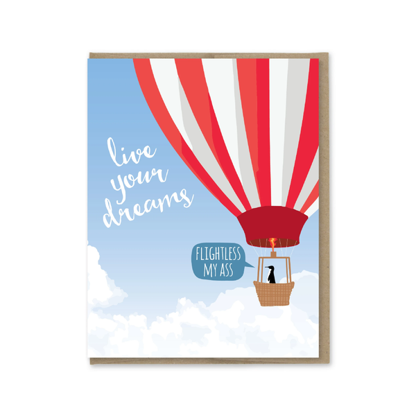Live Your Dreams Penguin Encouragement Card Modern Printed Matter Cards - Encouragement