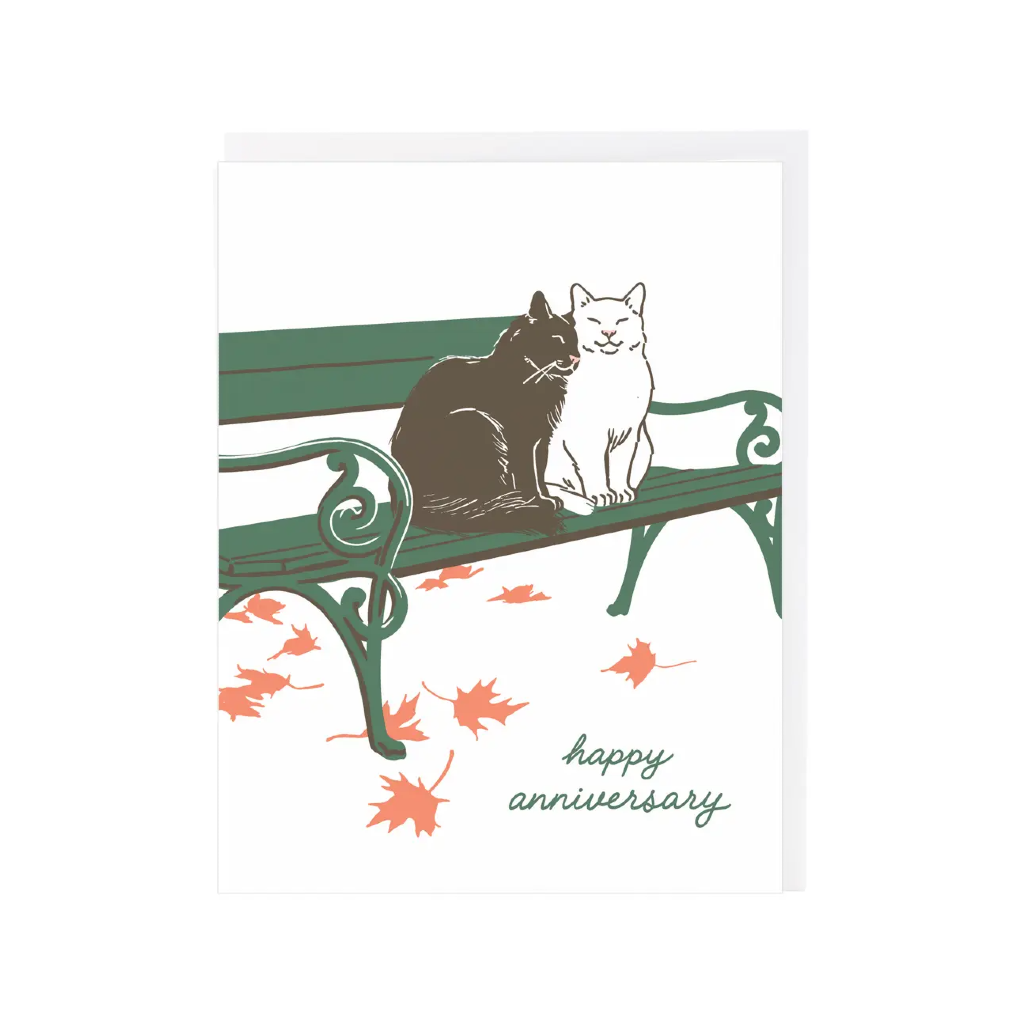 Cats On A Bench Anniversary Card Smudge Ink Cards - Love - Anniversary