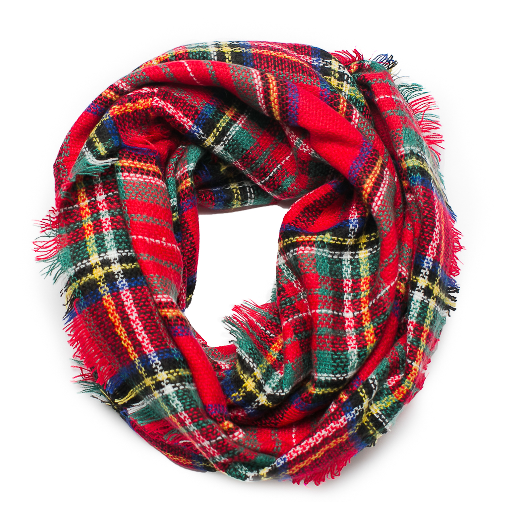 RED PLAID Plaid Infinity Scarves Top It Off Apparel & Accessories - Winter - Adult - Scarves & Wraps