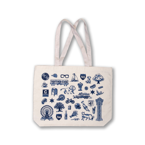 Chicago Icons Tote Bag - White Transit Tees Apparel & Accessories - Bags - Reusable Shoppers & Tote Bags