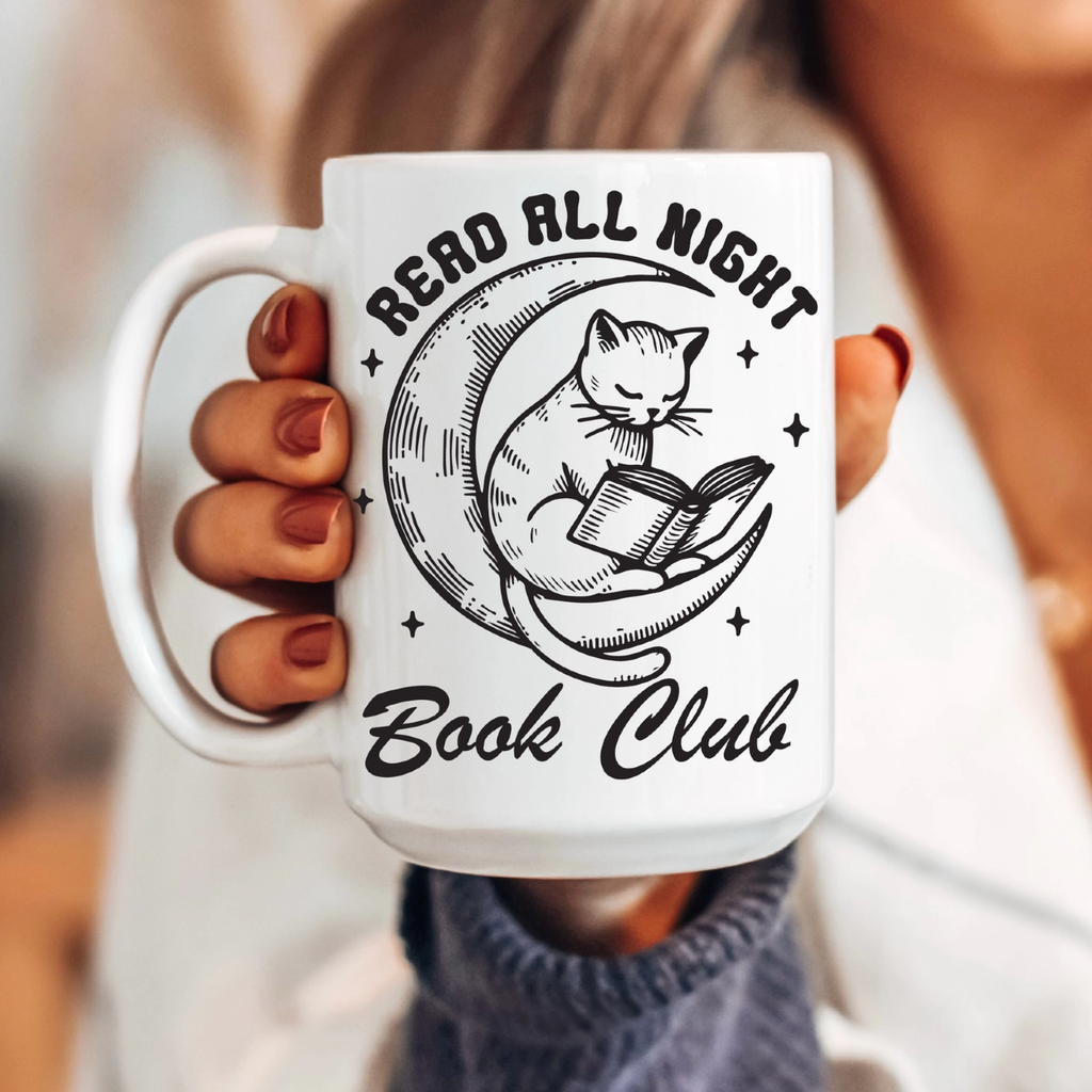 Reading All Night Book Club Mug - 11oz Ace The Pitmatian Co Home - Mugs & Glasses