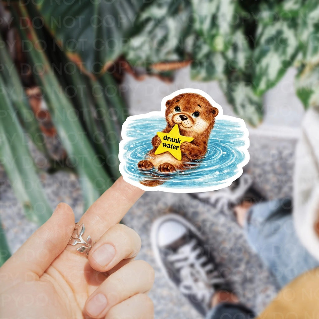 Drank Water Otter Gold Star Sticker Ace The Pitmatian Co Impulse - Decorative Stickers