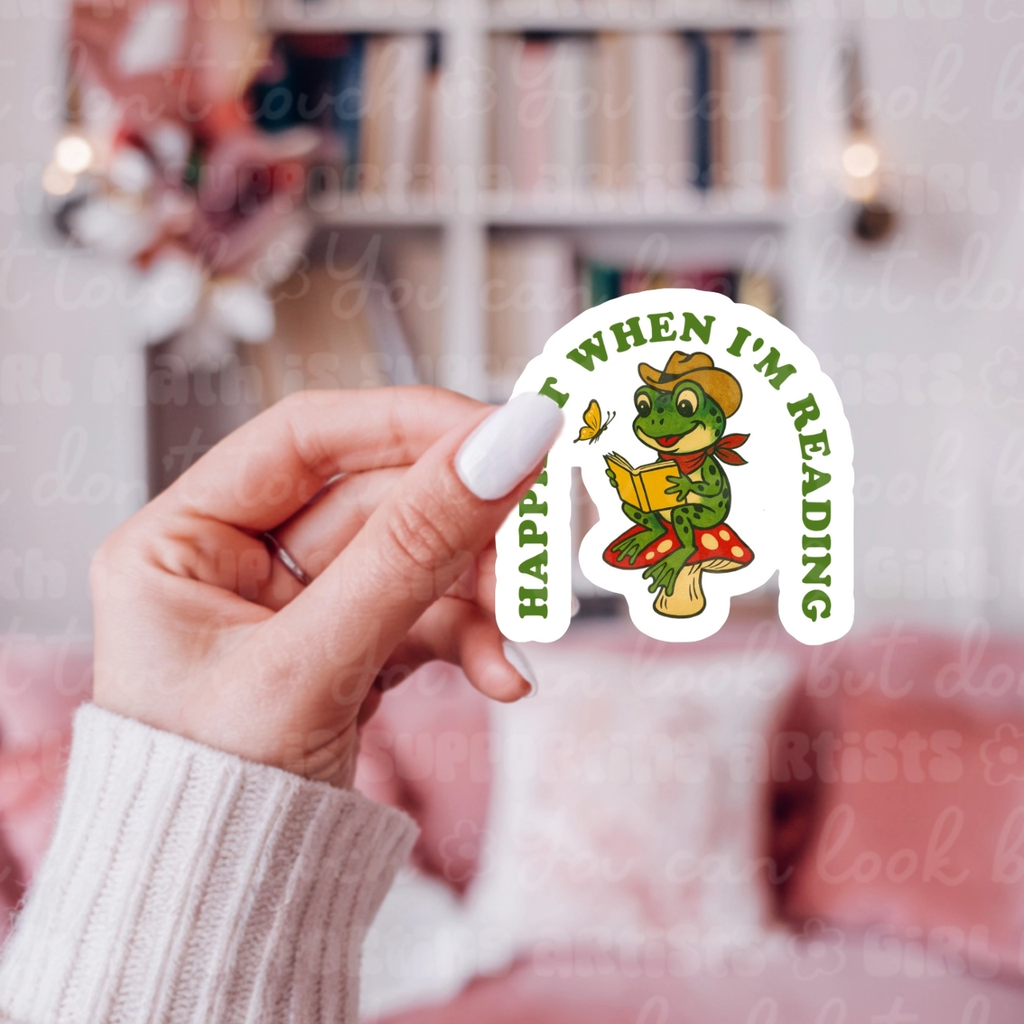 Happiest When Reading Frog Sticker Ace The Pitmatian Co Impulse - Decorative Stickers