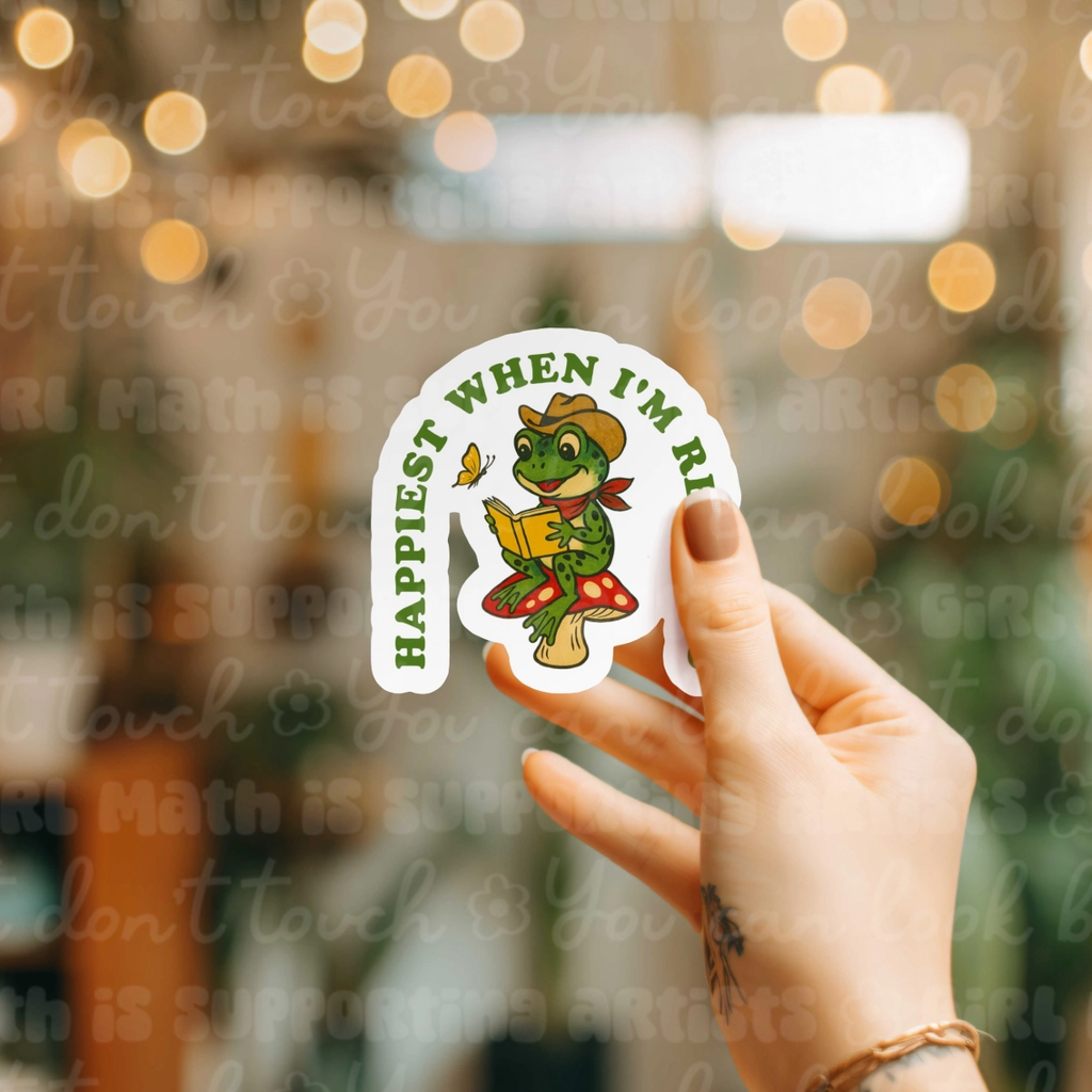 Happiest When Reading Frog Sticker Ace The Pitmatian Co Impulse - Decorative Stickers