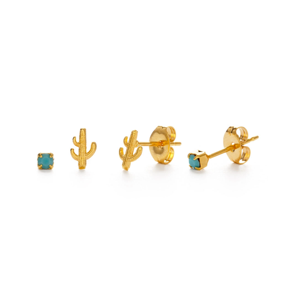 Cactus And Turquoise Stud Earring Set Amano Studio Jewelry - Earrings
