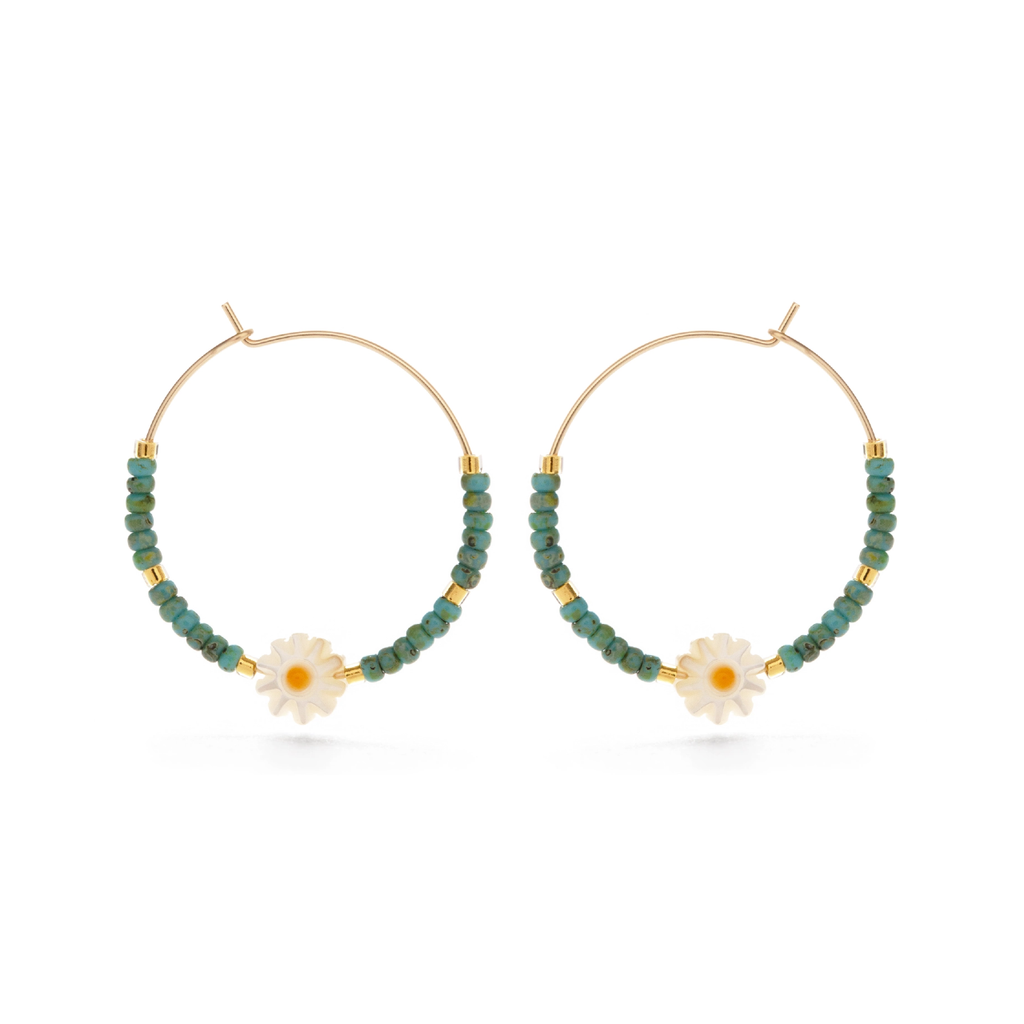 Daisy Bead Hoop Earrings - Blue Picasso Amano Studio Jewelry - Earrings