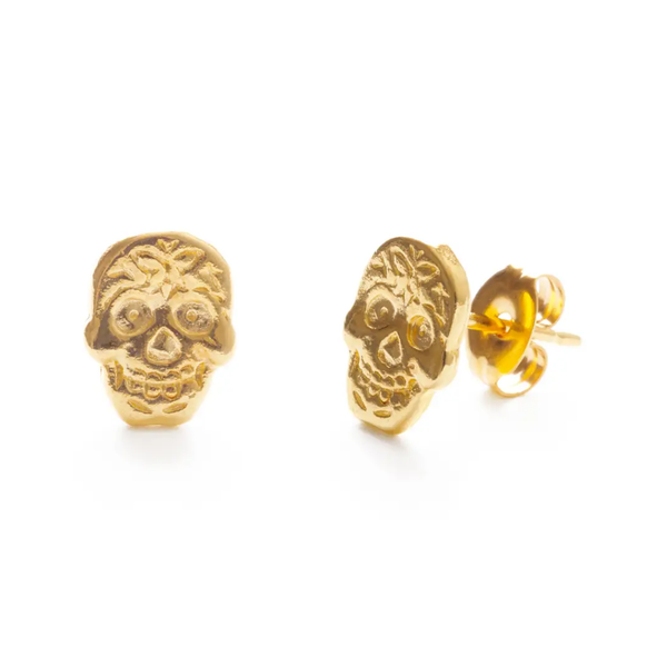 Mexican Sugar Skull Stud Earrings - Gold Amano Studio Jewelry - Earrings