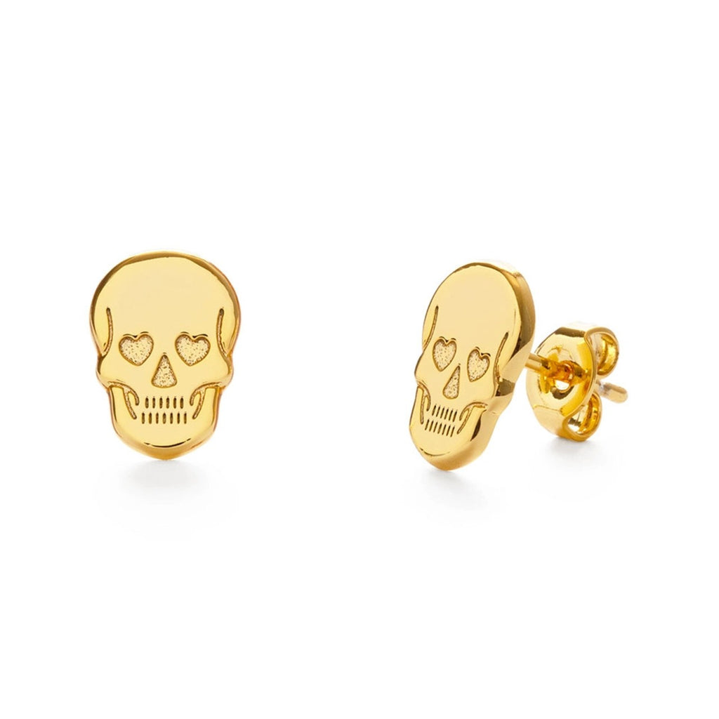Skull With Heart Eyes Stud Earrings Amano Studio Jewelry - Earrings