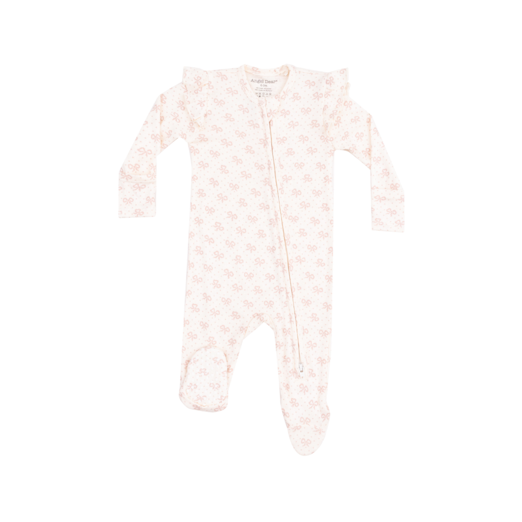 0-3M Ruffle Long Sleeve Zipper Footie - Vintage Mini Bows Angel Dear Apparel & Accessories - Clothing - Baby & Toddler - One-Pieces & Onesies