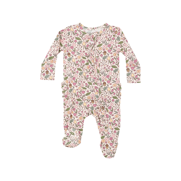 0-3M Ruffle Zipper Footie Baby Sleepwear - Acorn Floral Angel Dear Apparel & Accessories - Clothing - Baby & Toddler - One-Pieces & Onesies