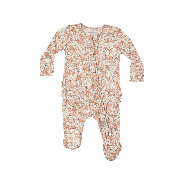 0-3M Ruffle Zipper Footie Baby Sleepwear - Sweet Rose Calico Angel Dear Apparel & Accessories - Clothing - Baby & Toddler - One-Pieces & Onesies