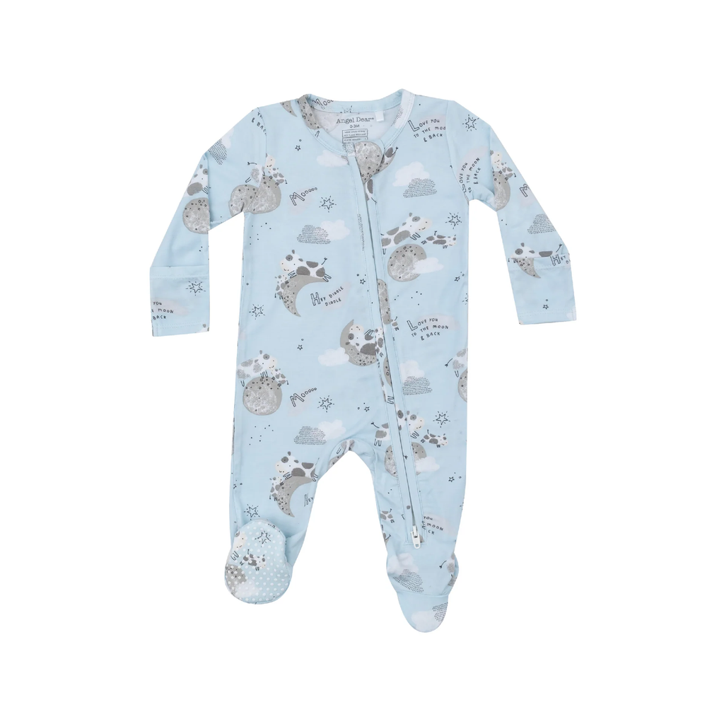 0-3M Zipper Footie Baby Sleepwear - I Love You To The Moon Cows Angel Dear Apparel & Accessories - Clothing - Baby & Toddler - One-Pieces & Onesies