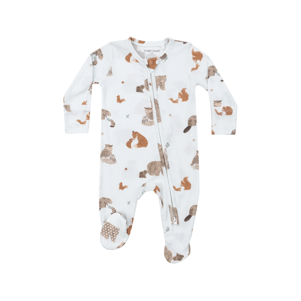 0-3M Zipper Footie Baby Sleepwear - Mixed Woodland Animals Blue Angel Dear Apparel & Accessories - Clothing - Baby & Toddler - One-Pieces & Onesies