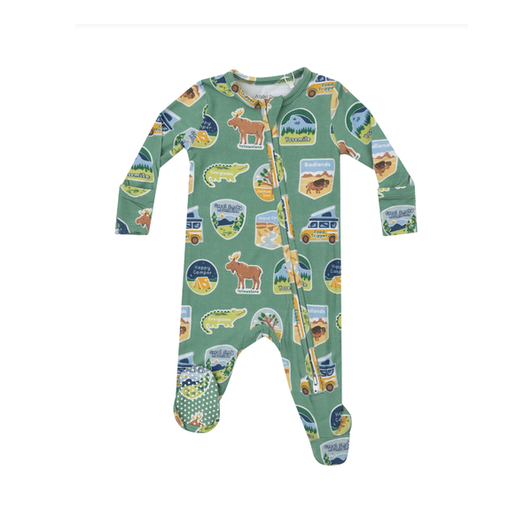 0-3M Zipper Footie Baby Sleepwear - National Park Stickers Angel Dear Apparel & Accessories - Clothing - Baby & Toddler - One-Pieces & Onesies