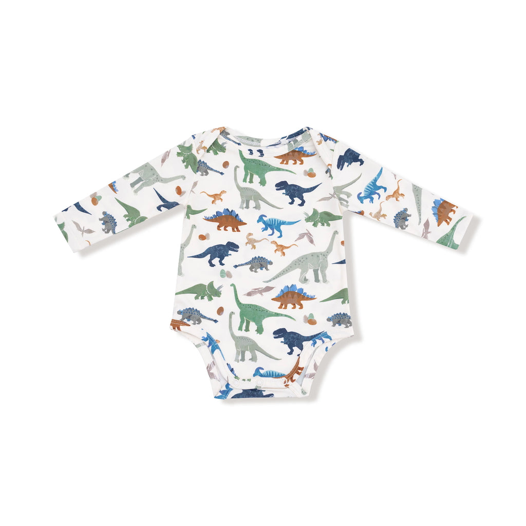 12-18M Long Sleeve Bodysuit Onesie - Washy Dinos Angel Dear Apparel & Accessories - Clothing - Baby & Toddler - One-Pieces & Onesies