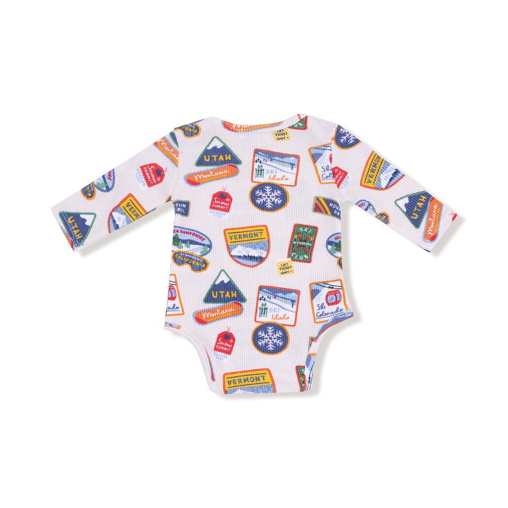 Long Sleeve Bodysuit Onesie - Vintage State Snow Sport Patches Angel Dear Apparel & Accessories - Clothing - Baby & Toddler - One-Pieces & Onesies