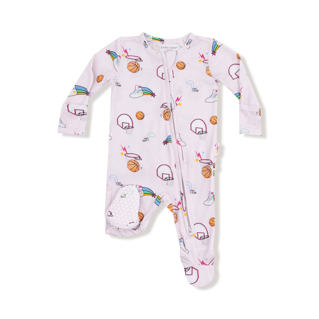 Long Sleeve Zipper Ruffle Back Footie - Basketball - Pink Angel Dear Apparel & Accessories - Clothing - Baby & Toddler - One-Pieces & Onesies