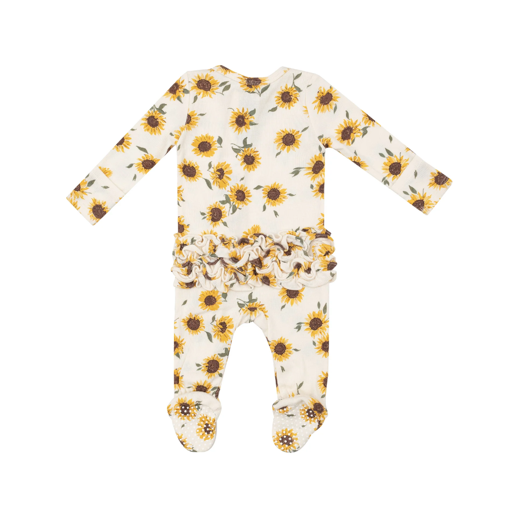 Ruffle Back Ribbed Zipper Footie - Baby Sunflowers Angel Dear Apparel & Accessories - Clothing - Baby & Toddler - One-Pieces & Onesies