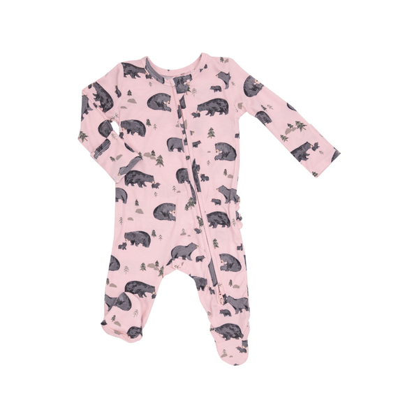 Zipper Footie - Black Bear Pink Angel Dear Apparel & Accessories - Clothing - Baby & Toddler - One-Pieces & Onesies