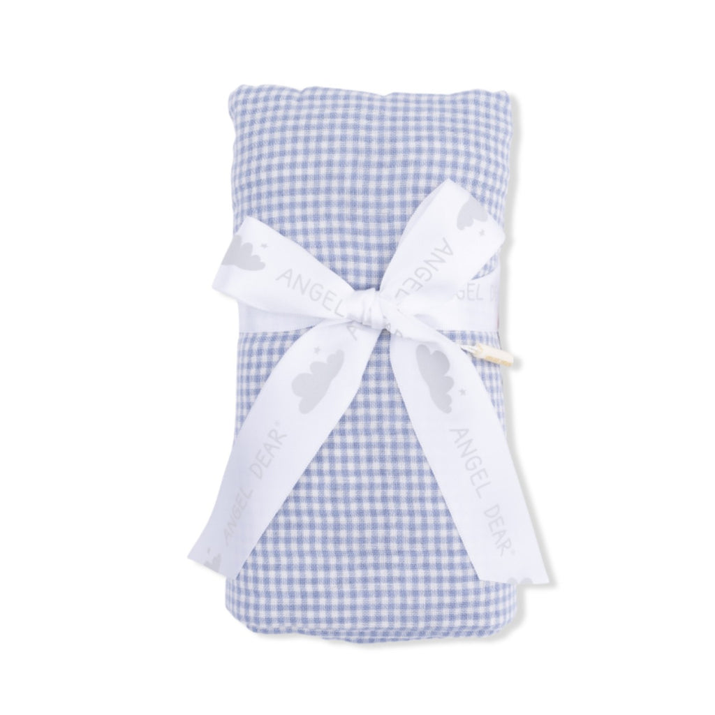 Organic Cotton Muslin Swaddle Blanket - Micro Gingham Blue Blizzard Angel Dear Baby & Toddler - Swaddles & Baby Blankets