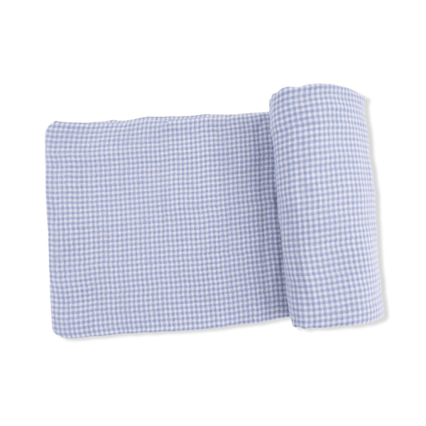 Organic Cotton Muslin Swaddle Blanket - Micro Gingham Blue Blizzard Angel Dear Baby & Toddler - Swaddles & Baby Blankets