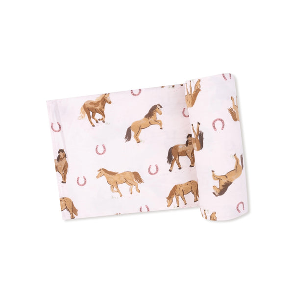 Waffle Swaddle Blanket - Horses - Pink Angel Dear Baby & Toddler - Swaddles & Baby Blankets