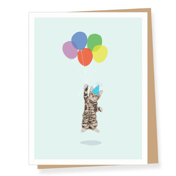 Cat Floating With Balloons Birthday Card Apartment 2 Cards Cards - Birthday