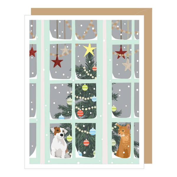 Holiday Pets In Window Christmas Card Apartment 2 Cards Cards - Holiday - Christmas