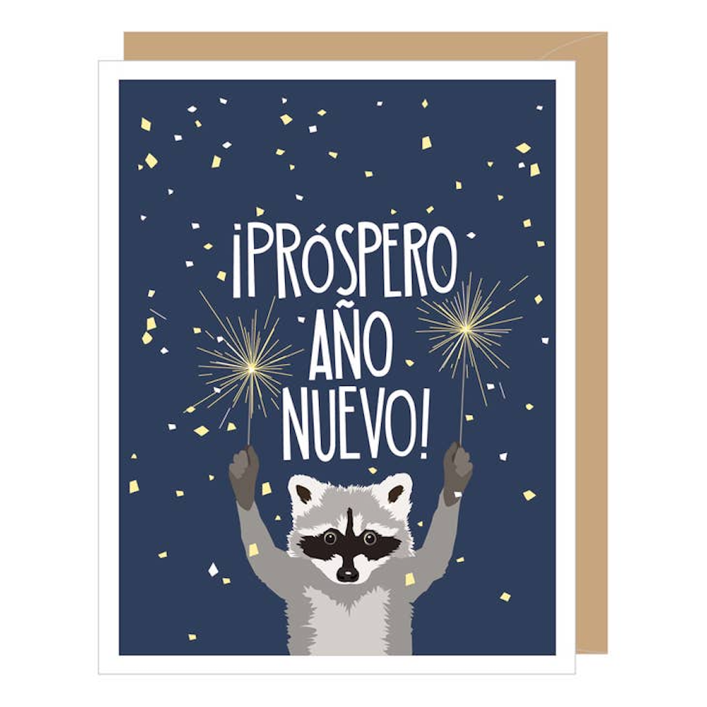 Raccoon Prospero Ano Nuevo New Years Card (Spanish) Apartment 2 Cards Cards - Holiday